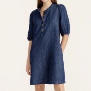 J. Crew Puff-Sleeve Denim Popover Mini Dress
